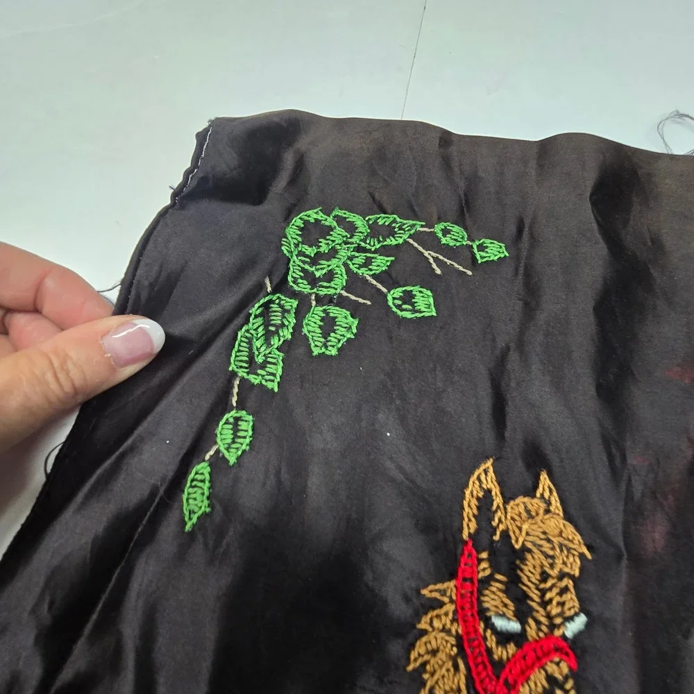 Vintage Victorian Embroidered Horse Embroidered Pillow Cover Blank Black Western